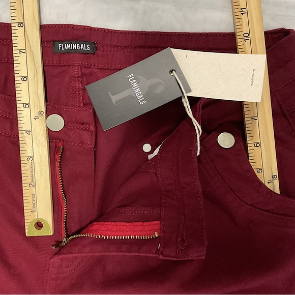 NWT Women’s FLAMINGALS Plus 3XL Wide Leg COTTON Jeans Mid Waist Flare Pants Wine - Picture 10 of 13